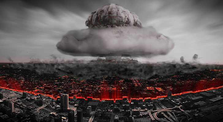 Destruio Nuclear, tapeta cyfrowa eksplozji miasta, armia, eksplozja, miasto, energia jądrowa, Nuke, destruicao, Tapety HD