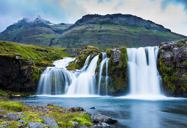Kirkjufoss、アイスランド、Kirkjufoss、アイスランド、Gryundarferdyur、滝、山、s、Best s、 HDデスクトップの壁紙