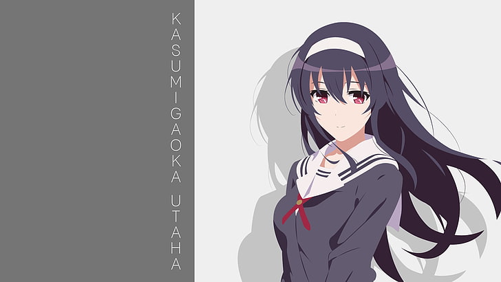 Anime, Saekano: Como criar uma namorada chata, cabelo preto, menina, cabelos longos, olhos vermelhos, uniforme escolar, Utaha Kasumigaoka, HD papel de parede
