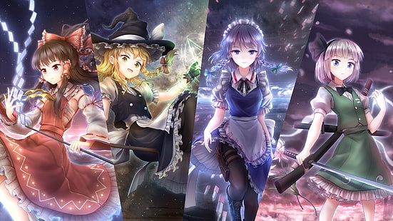 Touhou, Hakurei Reimu, Izayoi Sakuya, Kirisame Marisa, Konpaku Youmu, Anime, HD-Hintergrundbild HD wallpaper