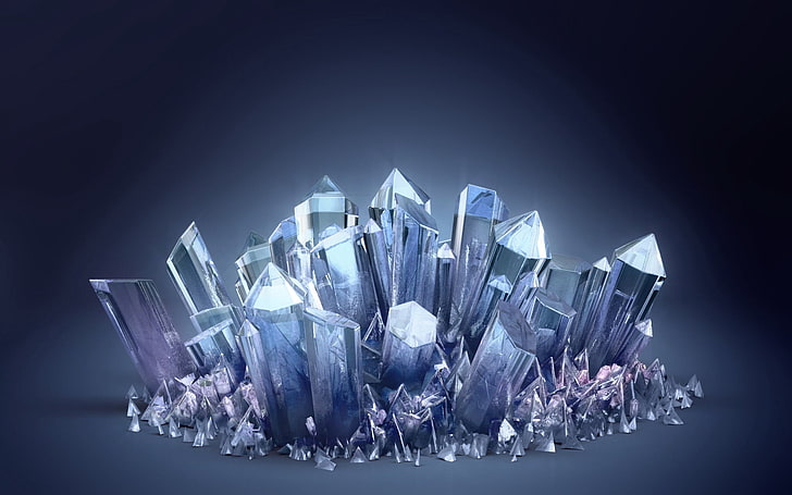 прозрачный кварц, 3d, кристалл, кристаллы, 3d кристалл, синий кристалл, HD обои