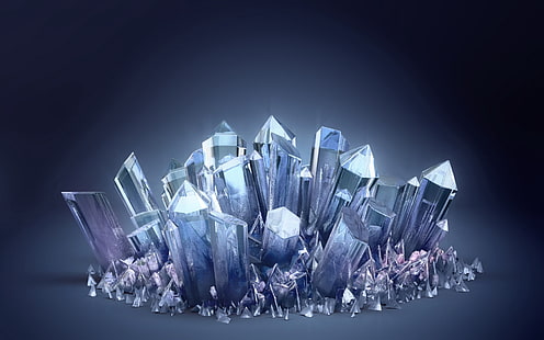 quartzo claro, 3d, cristal, cristais, cristal 3d, cristal azul, HD papel de parede HD wallpaper