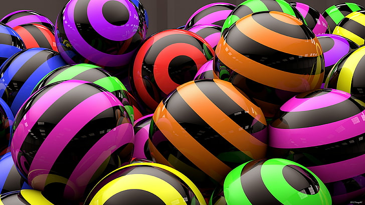 3d, colorful, multicolor, ball, balls, circle, sphere, graphics, HD wallpaper