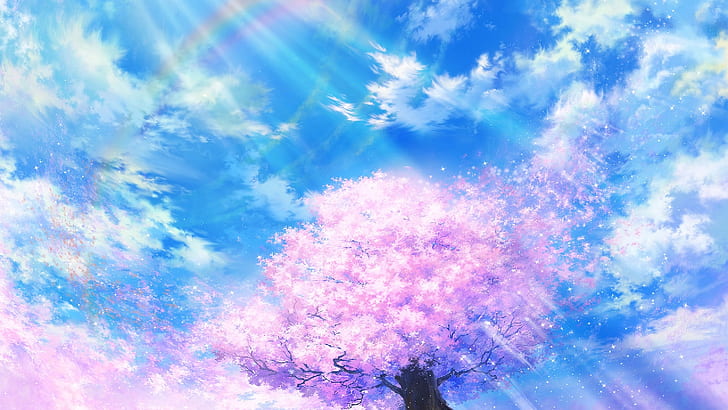 Anime, oryginał, kwiat, wiosna, słońce, Tapety HD