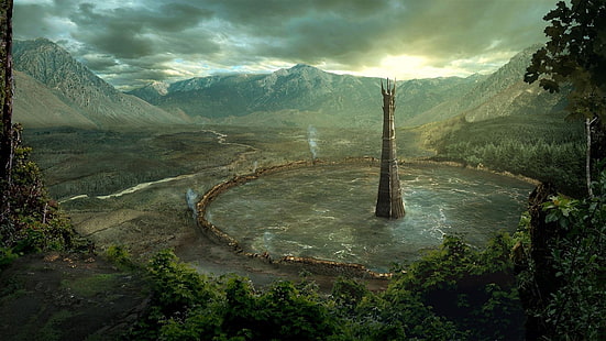 Ringenes herre, Isengard, Orthanc, torn, konstverk, fantasikonst, landskap, HD tapet HD wallpaper