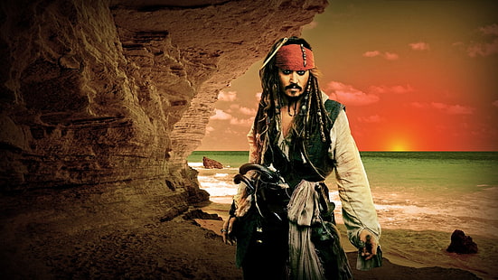 Johnny Depp Piraci z Karaibów, Piraci z Karaibów, Jack Sparrow, Johnny Depp, Pirate, Tapety HD HD wallpaper