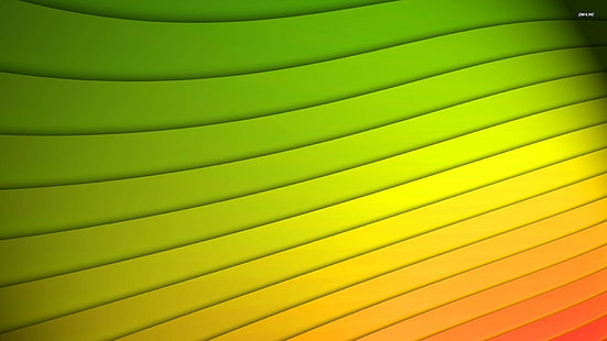 抽象、波線、線、緑、黄色、オレンジ、 HDデスクトップの壁紙 HD wallpaper