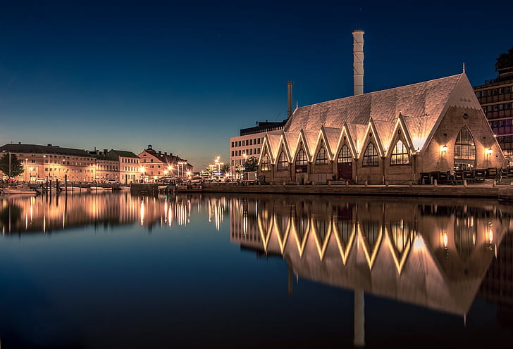 Lichter, am Abend, Schweden, Göteborg, HD-Hintergrundbild