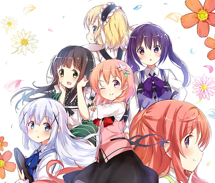 Anime, Is the Order a Rabbit?, Chino Kafū, Chiya Ujimatsu, Kokoa Hoto, Mocha Hoto, Rize Tedeza, Sharo Kirima, HD wallpaper