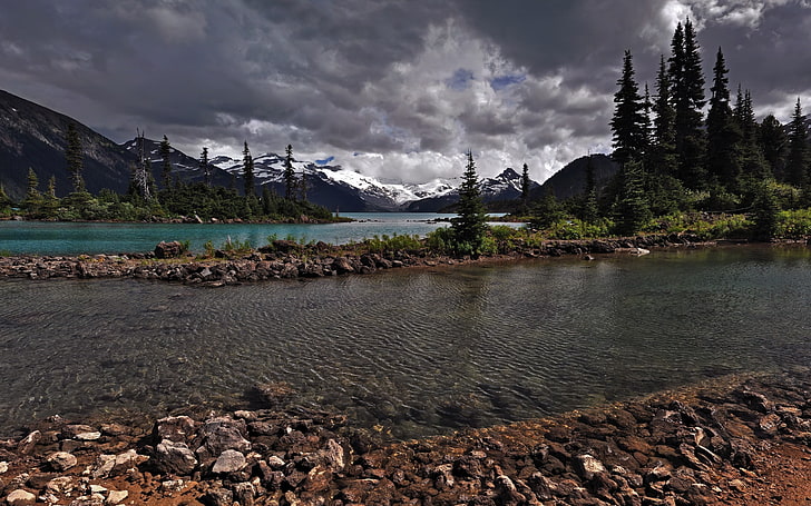 природа, река, небо, горы, канада, пейзаж, HD обои