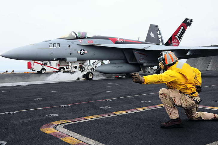 Kämpfer, Deck, der Aufstieg, Super Hornet, F-18, Einsteller, HD-Hintergrundbild