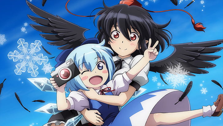 Anime, Touhou, Aya Shameimaru, Cirno (Touhou), HD wallpaper