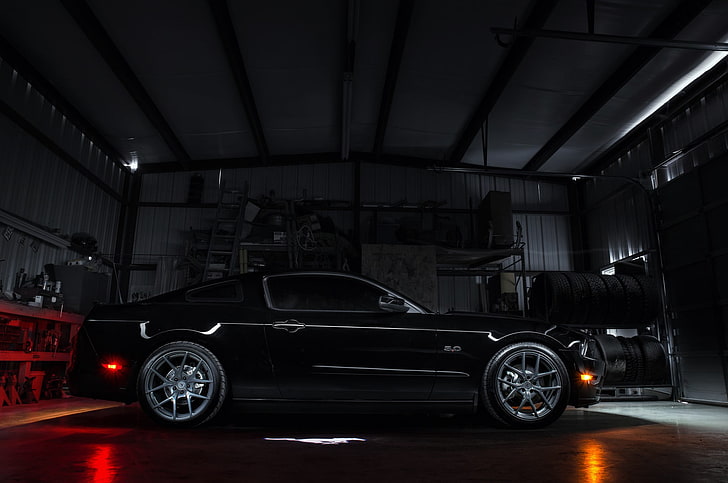 coupé noir, Ford Mustang GT, Ford, Ford Mustang, muscle cars, peinture noire, Fond d'écran HD