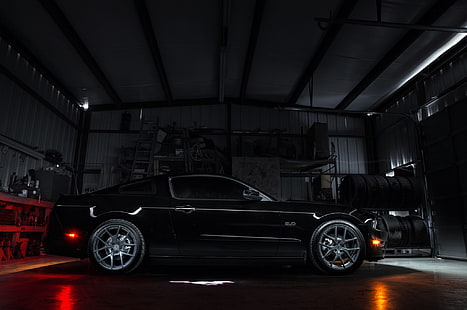 cupé negro, Ford Mustang GT, Ford, Ford Mustang, muscle cars, pintura negra, Fondo de pantalla HD HD wallpaper