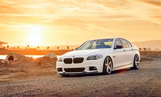  white, BMW, wheels, F10, 550i, 5 series, frontside, HD wallpaper HD wallpaper