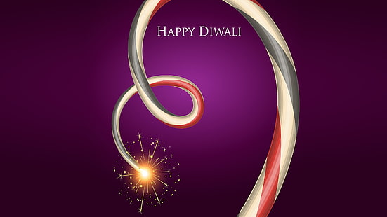 texto feliz diwali con fondo de pantalla de fondo púrpura, fuegos artificiales, feliz Diwali, festivales indios, 4K, Fondo de pantalla HD HD wallpaper