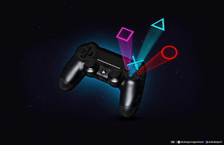 검은 색 소니 PS4 DualShock 4 컨트롤러, PSP, 재생, PlayStation, 조이스틱, PlayStation 4, HD 배경 화면