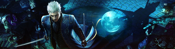 Devil May Cry wallpaper, night, the moon, the demon, the full moon, devil may cry, Virgil, blood, Devil May Cry 4: Special Edition, HD wallpaper