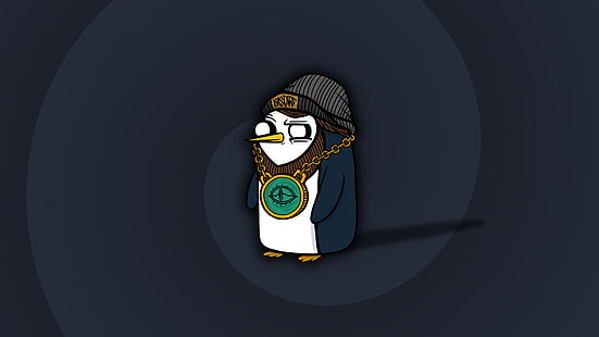hippie penguin illustration, Gunter, penguins, Linux, minimalism, HD wallpaper HD wallpaper