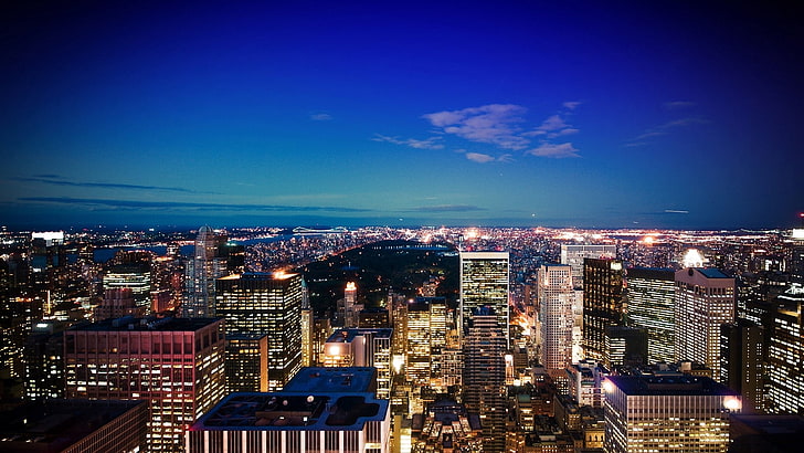 белые и серые здания, Даллас, США, ночной город, вид сверху, HD обои