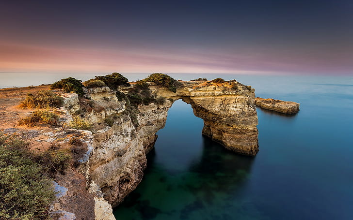 Albandeira, Algarve, skała, zachód słońca, portugalia, albandeira, algarve, ocean atlantycki, Tapety HD