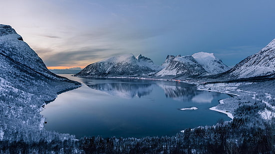 山、冬、雪、森、湖、自然の風景、山、冬、雪、森、湖、自然、風景、 HDデスクトップの壁紙 HD wallpaper