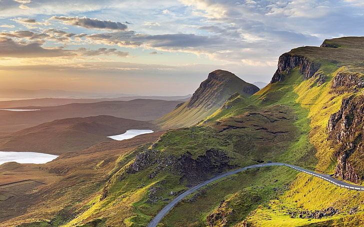 Quiraing Isle of Skye Scotland UK-Windows Wallpape .., зелен хълм, HD тапет