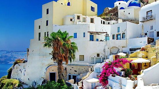 Grekland, Santorini, hus, HD tapet HD wallpaper
