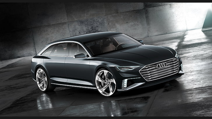 czarne Audi sedan, Concept, szare, Audi, Przed, 2015, Prologue, avant, Tapety HD