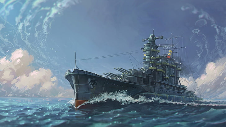 wave, the ocean, oil, bursts, art, watercolor, pencil, Navy, painting, battleship, gouache, full course, wallpaper., painting painting, battle cruiser, the military ship of the line, HD wallpaper