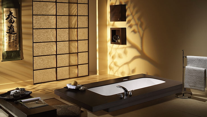 interior, kamar mandi, Jepang, Wallpaper HD