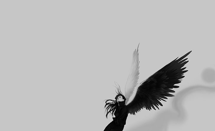 Anjo preto e branco, mulher com preto e branco canta ilustração, Aero, arte vetorial, HD papel de parede