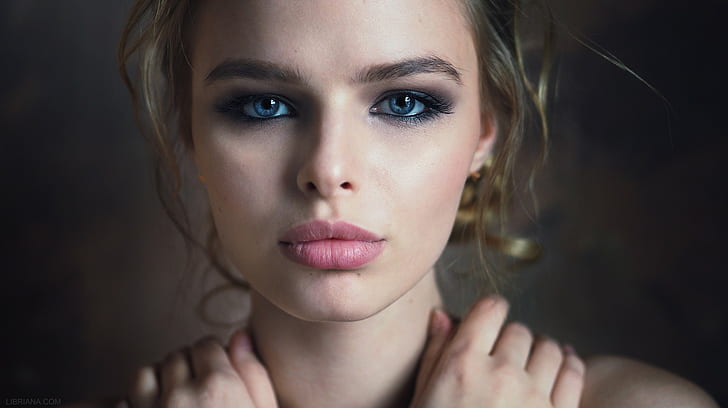 wanita, pirang, wajah, potret, mata biru, bibir berair, Wallpaper HD