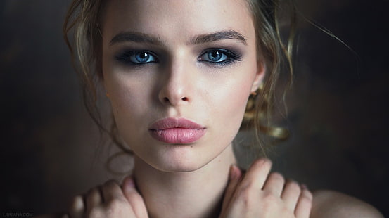 mujer, rubia, cara, retrato, ojos azules, labios jugosos, Fondo de pantalla HD HD wallpaper
