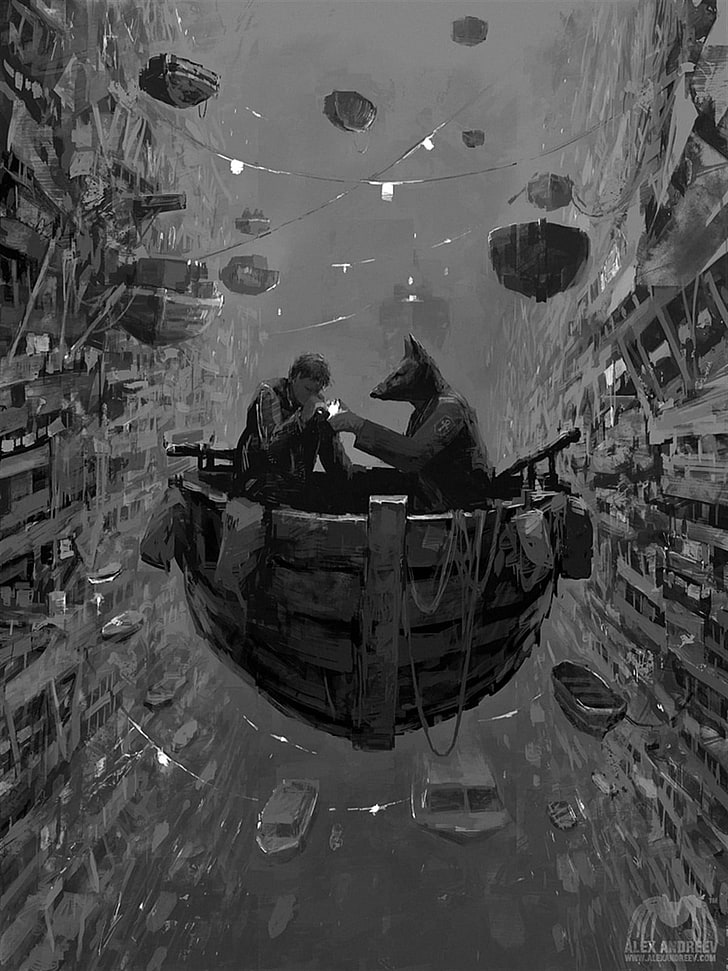 снимка в сива скала на дървен кораб, сюрреалистично произведение на изкуството, концептуално изкуство, Алексей Андреев, портретен дисплей, HD тапет, тапет за телефон