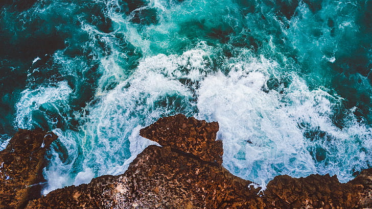 Vista do oceano Cliff Drone 4K, Vista, Oceano, Penhasco, Drone, HD papel de parede