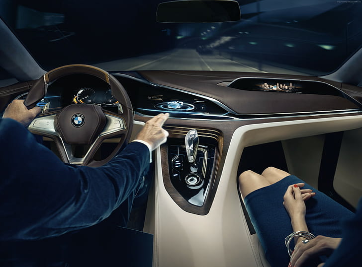 interni, serie 9, berlina, BMW Vision Future Luxury, auto di lusso, Sfondo HD