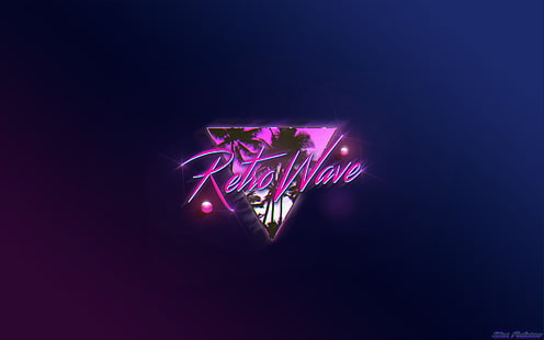 różowo-czarne logo Retro Wave, New Retro Wave, synthwave, neon, lata 80., typografia, Photoshop, minimalizm, Tapety HD HD wallpaper