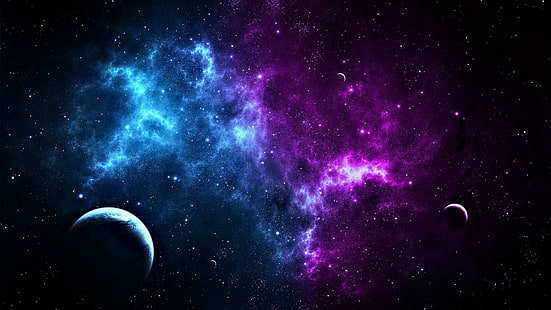 colors, galaxy, stars, planets, glow, nebula, space art, universe, starry, HD wallpaper HD wallpaper