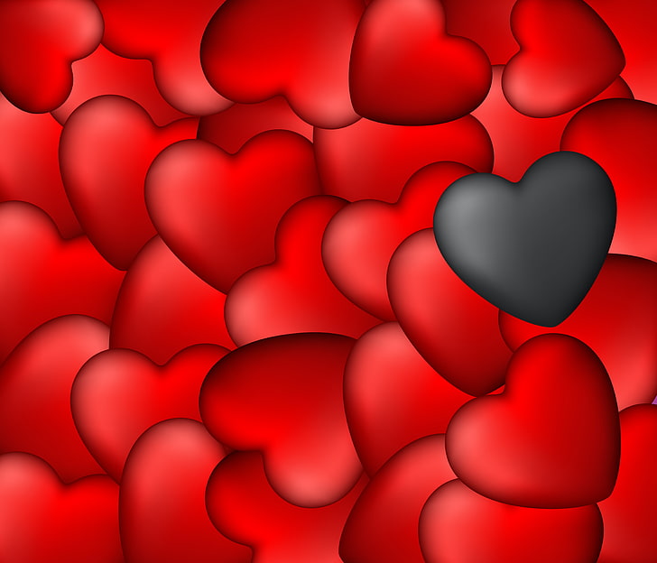 black and red heart wallpaper, hearts, art, red, black, HD wallpaper