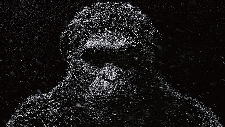 илюстрация на горила, маймуна, тъмно, Планета на маймуните, Зората на планетата на маймуните, HD тапет