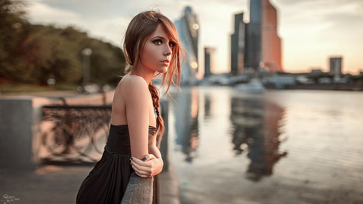 women, model, face, portrait, city, river, Ksenia Kokoreva, HD wallpaper