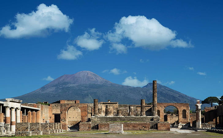 Campania, Pompeii, sky, clouds, architecture, landscape, HD wallpaper