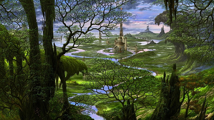 Schloss, Märchen, Fantasie, Japan, Kazamasa, Landschaft, Ucchiey, Uchio, HD-Hintergrundbild