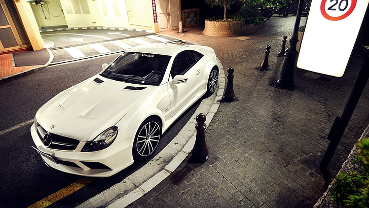 biały 5-drzwiowy hatchback, Mercedes-Benz, supersamochody, samochód, Tapety HD