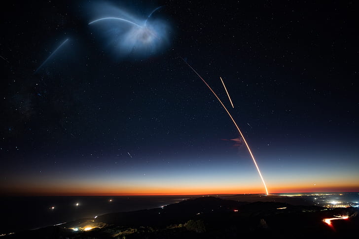 SpaceX, fusée, longue exposition, Falcon 9, mission SAOCOM 1A, ciel, Fond d'écran HD