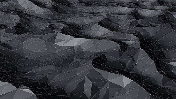 wallpaper geometri abu-abu dan hitam, poli rendah, segitiga, Wallpaper HD