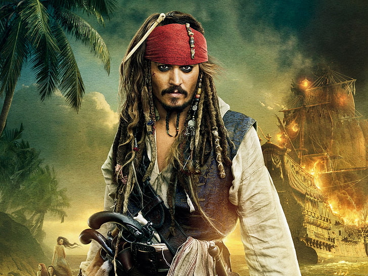 Ilustração de Johnny Depp, Piratas do Caribe, Piratas do Caribe: Em marés mais estranhas, Jack Sparrow, Johnny Depp, HD papel de parede