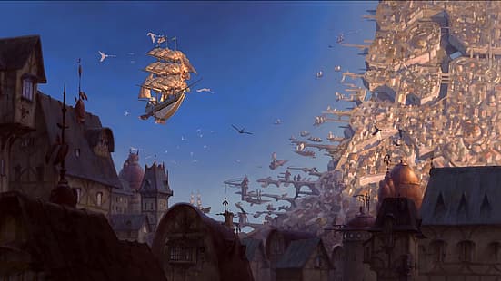 Treasure Planet, Disney, statek, science fiction, steampunk, steampunk sterowiec, Tapety HD HD wallpaper