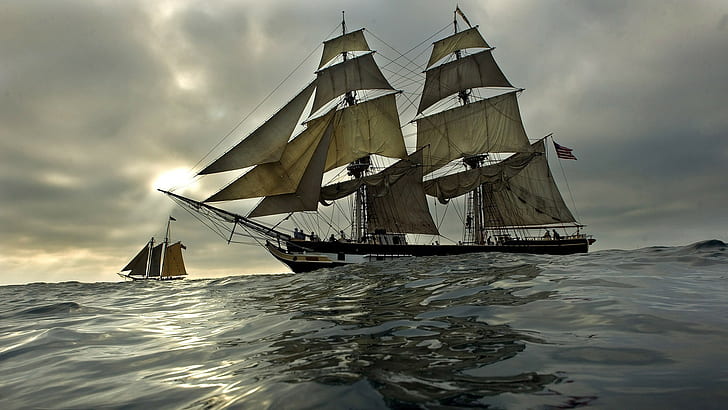 sailing ship, sea, ship, HD wallpaper